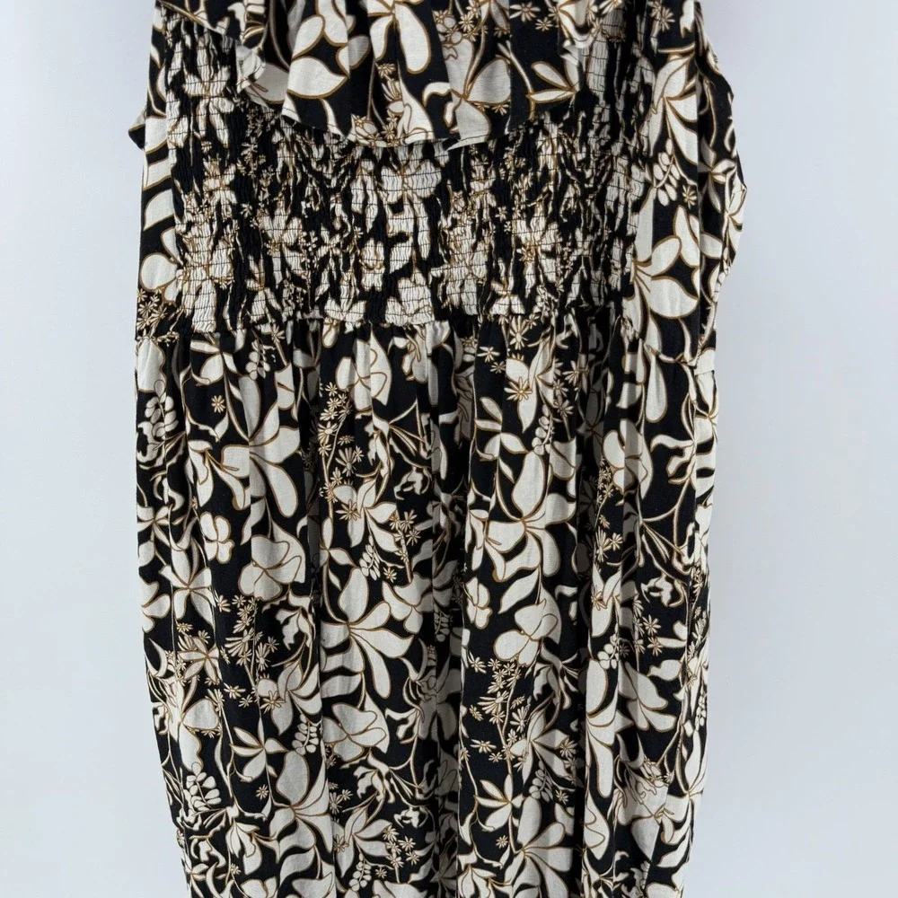 Ava & Viv Black Floral Ruffle Maxi Linen‎ Blend Dress Women 3X Vacation Resort